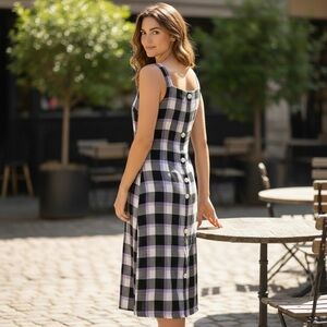Vintage Betty Barclay Black and Purple Checkered Midi Dress